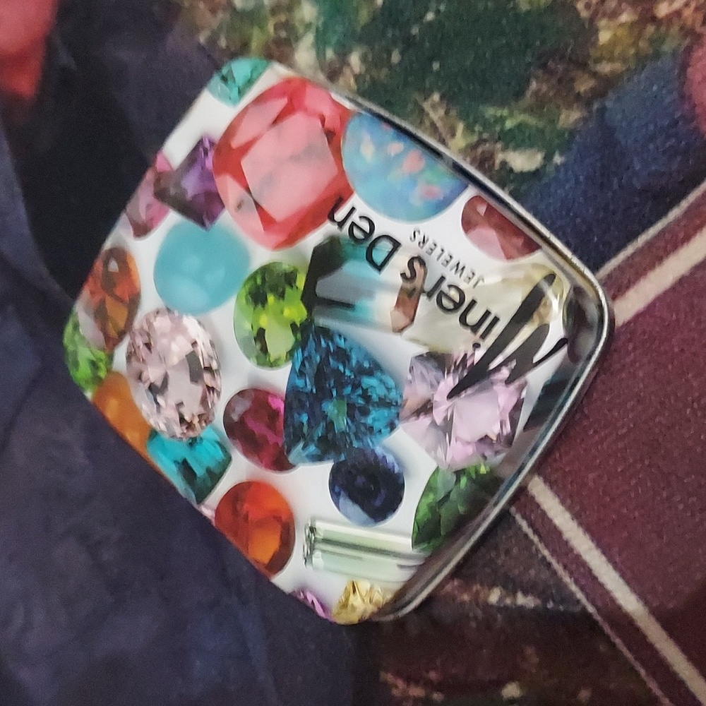 Retro Gemmy / Crystal Hinged Tin Stash / Jewelery/ Trinket Box - Picture 2 of 3
